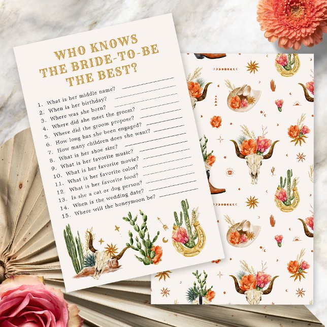 Westerse Bruidsfeest Spelletje (Western Who Knows the Bride -To-Be Best? Bridal Shower Game by Painted Paperie
)