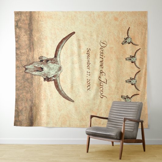 Westerse bruine stier schedel bruiloft foto booth wandkleed (In Situ (horizontaal))