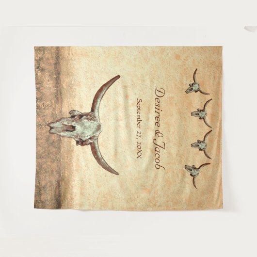 Westerse bruine stier schedel bruiloft foto booth wandkleed (Voorkant (horizontaal))