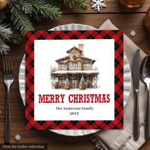 Westerse Buffalo Plaid Kerst Papieren Servetten