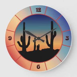 Westerse Cactus Zonsondergang Silhouet Klok