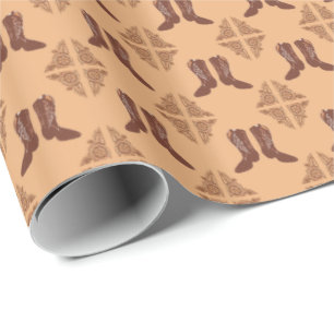 Westerse cadeauverpakking cowboylaarzen en leerpri cadeaupapier
