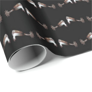 Westerse cadeauverpakking Zilveren Sporen op Zwart Cadeaupapier