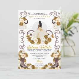 Westerse Charro Prinses Ivory & Goud Quinceañera Kaart