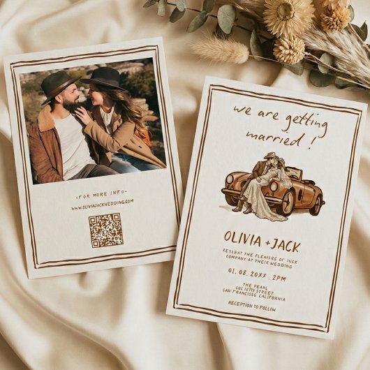 Westerse Country Boho Foto QR Code Huwelijk Kaart