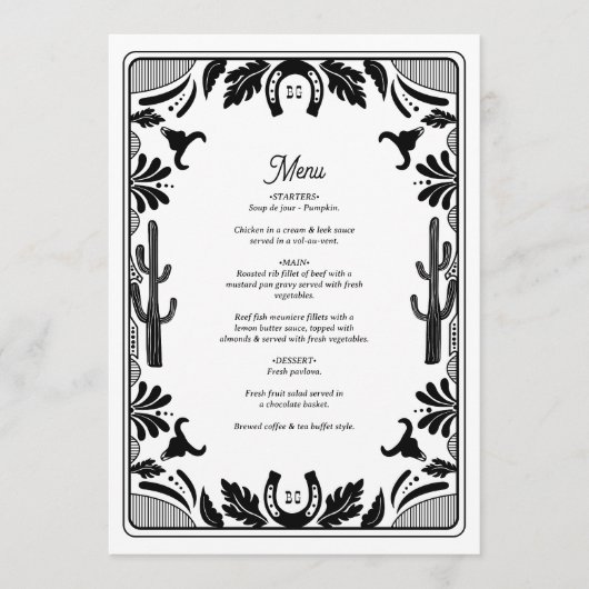 Westerse Country Cowboy Rustieke Bruiloft Menu (Voorkant)