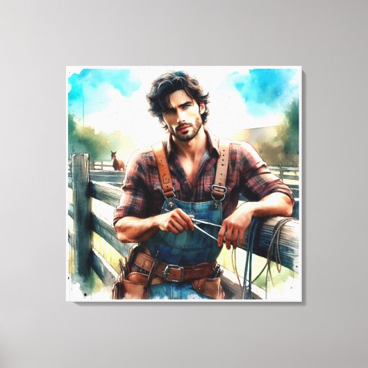 Westerse Cowboy Aquarel Opgespannen Canvasprint Canvas Afdruk (Voorkant)