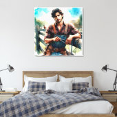 Westerse Cowboy Aquarel Opgespannen Canvasprint Canvas Afdruk (Insitu (Slaapkamer))