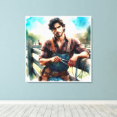 Westerse Cowboy Aquarel Opgespannen Canvasprint Canvas Afdruk (Insitu (Houten vloer))