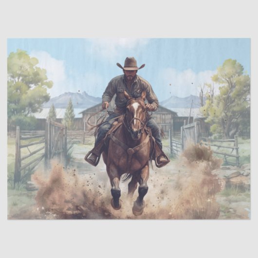 Westerse Cowboy Aquarel Tissuepapier (Voorkant)