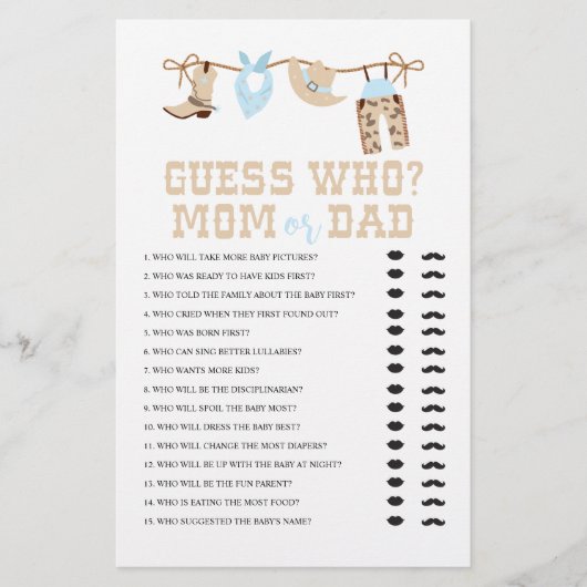 Westerse Cowboy Baby Shower Raad Wie Spel Flyer (Voorkant)