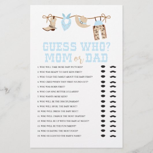 Westerse Cowboy Baby Shower Raad Wie Spel Flyer (Voorkant)
