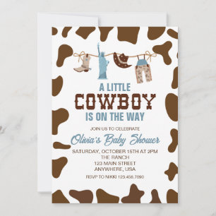 Westerse Cowboy Blauwe Geruite Baby Shower Uitnodi Kaart