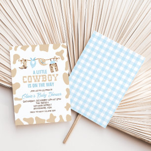 Westerse Cowboy Blauwe Geruite Baby Shower Uitnodi Kaart