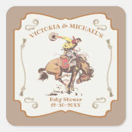 Westerse Cowboy Bokkend Paard Vierkante Sticker