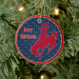 Westerse Cowboy Bronc Riding Kerstman Keramisch Ornament