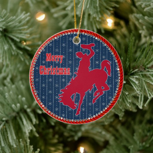 Westerse Cowboy Bronc Riding Kerstman Keramisch Ornament (Boom)