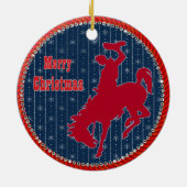 Westerse Cowboy Bronc Riding Kerstman Keramisch Ornament (Achterkant)