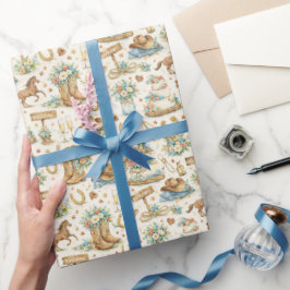 Westerse Cowboy Bruiloft Aquarel Patroon Cadeaupapier