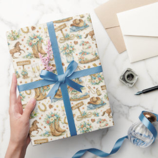 Westerse Cowboy Bruiloft Aquarel Patroon Cadeaupapier