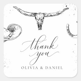 Westerse Cowboy Bruiloft Dankkaart Vierkante Sticker