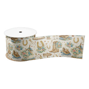 Westerse Cowboy Bruiloft Watercolor Patroon Satijnen Lint