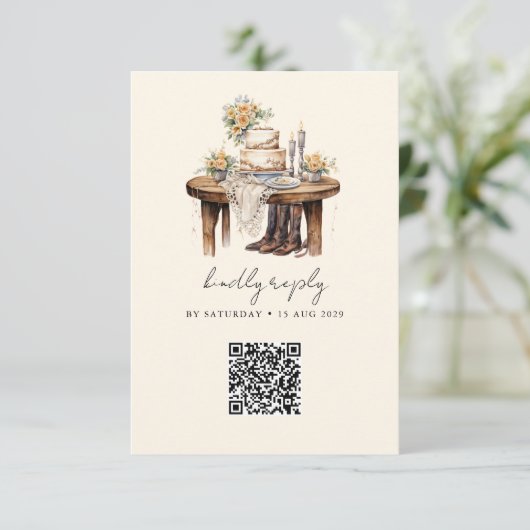 Westerse Cowboy Country Rustieke Bruiloft RSVP Kaartje (Staand voorkant)