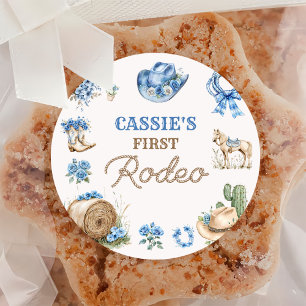 Westerse Cowboy Eerste Rodeo Verjaardagsfeestje Ronde Sticker