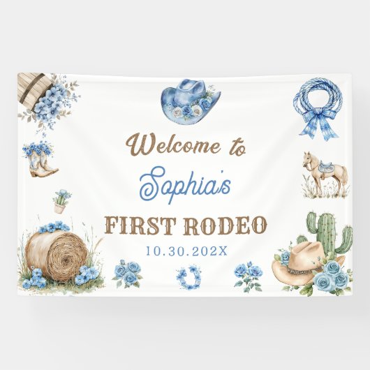 Westerse Cowboy Eerste Rodeo Verjaardagsfeestje Spandoek (Horizontaal)