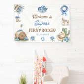 Westerse Cowboy Eerste Rodeo Verjaardagsfeestje Spandoek (Insitu)