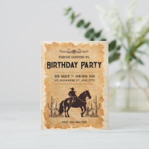 Westerse Cowboy Eerste Verjaardagsuitnodiging Briefkaart