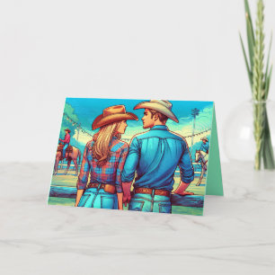 Westerse Cowboy en Cowgirl die Ruiters Kijken Aang Kaart