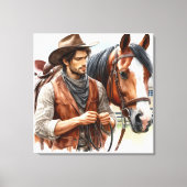 Westerse Cowboy en Paard op Canvasprint Canvas Afdruk (Voorkant)