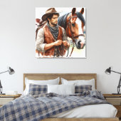 Westerse Cowboy en Paard op Canvasprint Canvas Afdruk (Insitu (Slaapkamer))