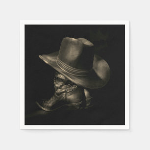 Westerse Cowboy Hoed & Laarzen Vintage Papieren Se Servet