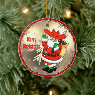 Westerse Cowboy Kerstman Keramisch Ornament