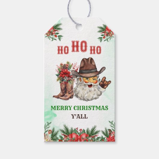 Westerse Cowboy Kerstman Kerstfeest  Cadeaulabel (Voorkant)