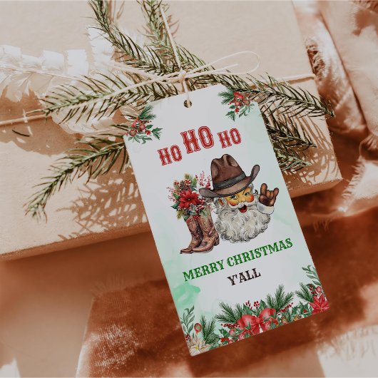 Westerse Cowboy Kerstman Kerstfeest  Cadeaulabel