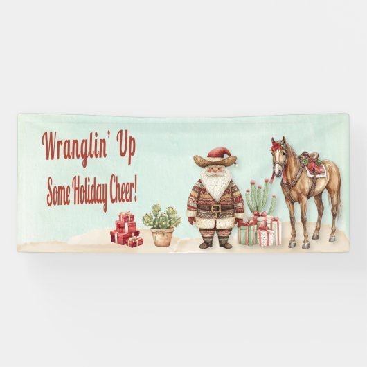 Westerse Cowboy Kerstman Kerstvakantie Spandoek (Horizontaal)