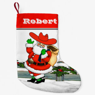 Westerse Cowboy Kerstman Winter Scene 3 Kleine Kerstsok