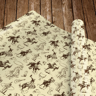 Westerse Cowboy Rodeo Patroon Beige Cadeaupapier