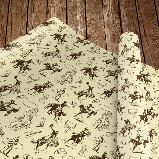 Westerse Cowboy Rodeo Patroon Beige Cadeaupapier