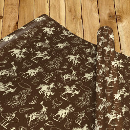 Westerse Cowboy Rodeo Patroon Donkerbruin Cadeaupapier