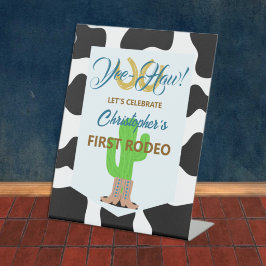 Westerse Cowboy Rodeo Verjaardag Reclamebord Met Voetstuk