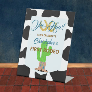Westerse Cowboy Rodeo Verjaardag Reclamebord Met Voetstuk
