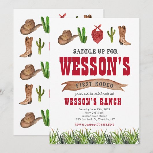 Westerse Cowboy Rodeo Verjaardagsuitnodiging Kaart (Voorkant / Achterkant)