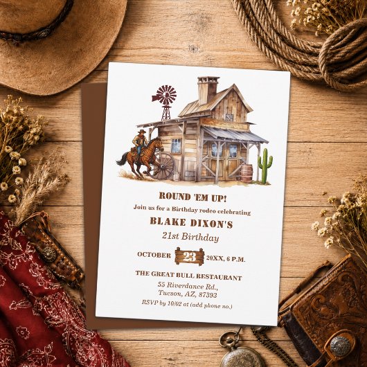 Westerse Cowboy Saloon 21e verjaardagsfeest Kaart