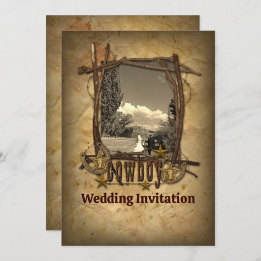 Westerse cowboy trouwfoto uitnodiging (Voorkant / Achterkant)