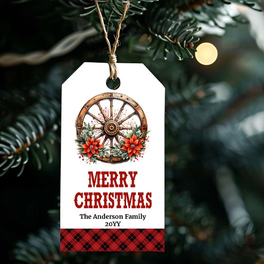 Westerse cowboy wiel Kerst tag bewerkbaar Cadeaulabel