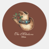 Westerse Cowboyhoed Kerst 9 Foto Ronde Sticker (Voorkant)